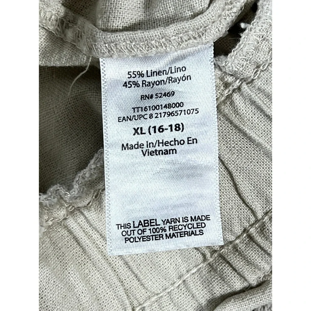 Time and Tru Womens Y2K Linen Blend Cargo Pants Beige Elastic Waist Size XL